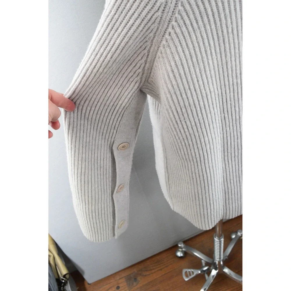 Vince Mock Neck Sweater Medium Gray Wool Cashmere Ribbed Button Womens Pullover - Picture 4 of 6